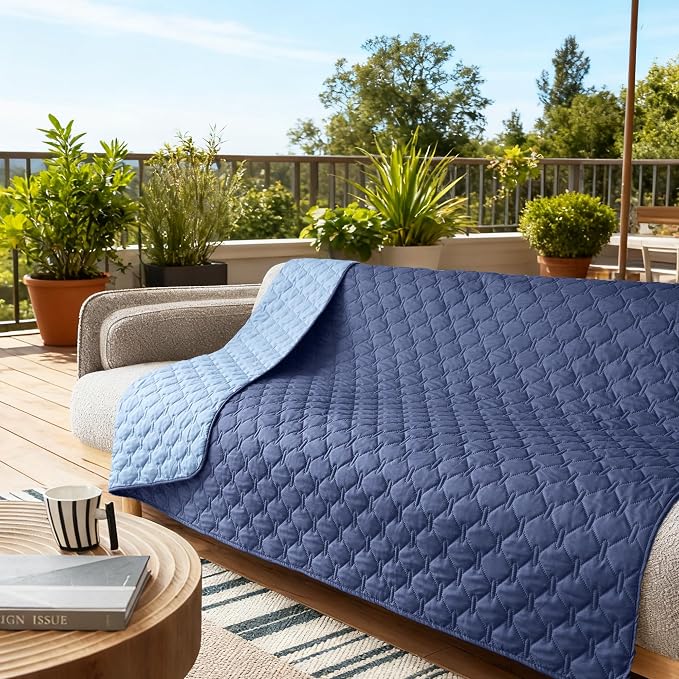 gogobunny Waterproof Dog Blankets for Large Dogs, Pet Bed Cover Breathable | Washable Pee Pads, Quilted Throw Blanket, Furniture Protector for Couch Sofa Bed Car, 82x82 Inch Dark/Light Navy