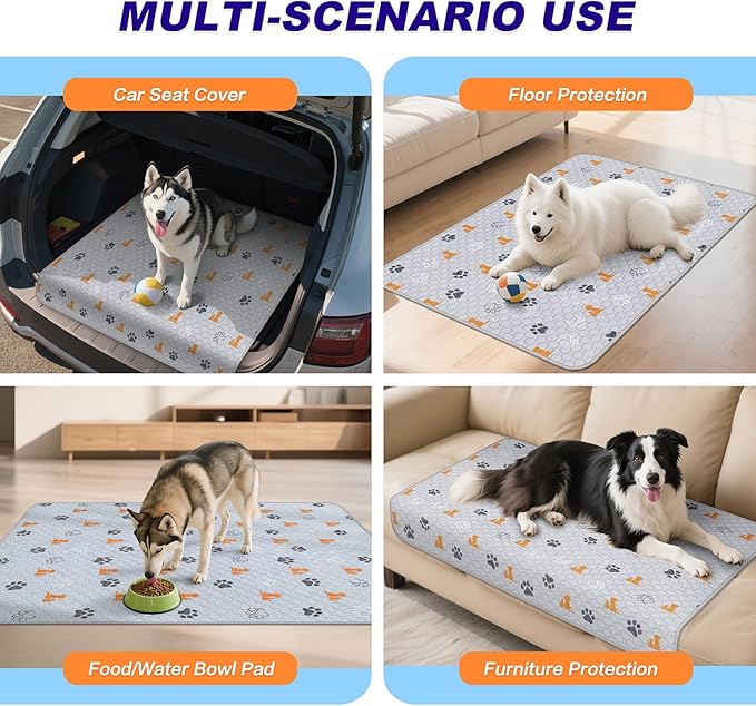 WanpeeGoo Washable Pee Pads for Dogs, 2 Pack Absorbent Reusable Training Dog Pads Pet Puppy Pads, Non-Slip Potty Pads for Whelping, Playpen, Crate, Bed, Orange, 36"x54"