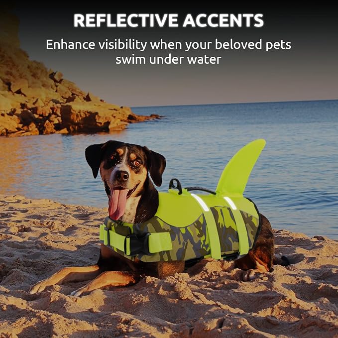 Dog Life Jacket,Dog Life Vest for Swimming,Dog Shark Life Jacket with Rescue Handle,Adjustable Reflective Dog Life Preserver for Medium Dog,Camouflage M