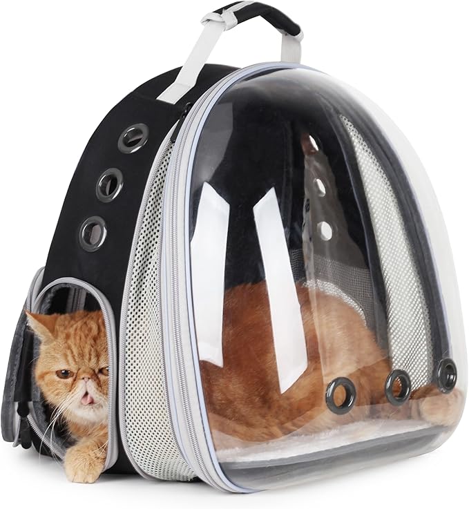 Cat Carrier Backpack, Expandable Bubble Pet Carrier for Cats and Small Dogs, Airline Approved Travel Backpack for Hiking, Walking & Outdoor Adventures - Supports up to 16 lbs