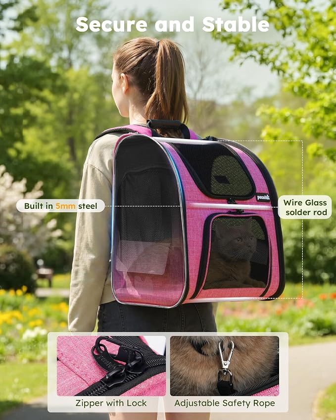 pecute Cat Backpack Extendable, Cat Carrier Backpack with Breathable Window | Durable Oxford Cloth, Lockable Zipper,Use for Pet Under 11 lbs to Travel