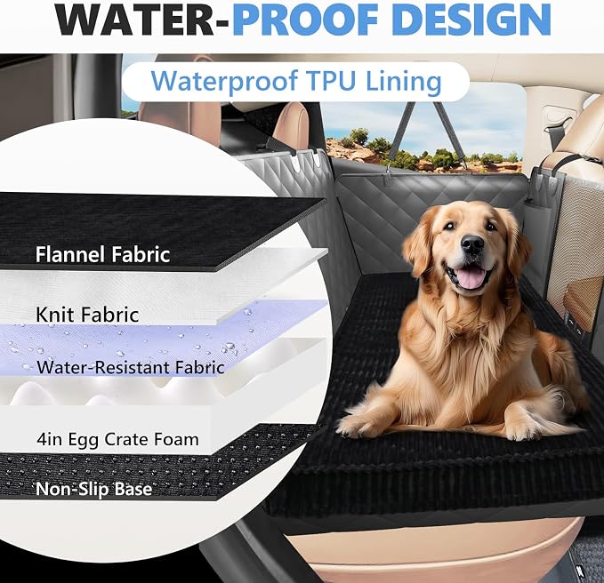 Dog Bed for Car Back Seat 4in, Non-Slip Backseat Pet Mat Standard | Soft Blanket for Travel, Plaid Flannel, Quilted PP Cotton Filling, Non-Slip Backing, Machine Washable, Fit Backseat Extenders