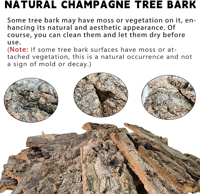 BNOSDM Reptile Terrarium Bark Substrate Bedding Tortoise 3.9-5.9in Natural Cork Bark Reptile Climbing Mat Habitat Decor for Lizard Snake Spiders Hermit Crabs Tarantula Geckos Bearded Dragons (0.7LB)