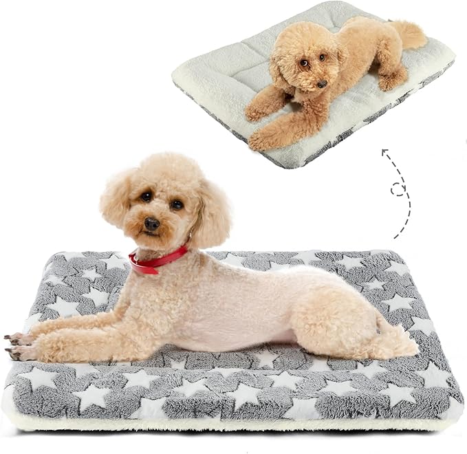 Mora Pets Dog Crate Pad Bed Ultra Soft Pet Mat Star Print Grey 23 x 18 Inch | Washable Crate Mat for Small Medium Large Dogs, Reversible Fleece Dog Crate Kennel Mat Flat Cat Bed Liner