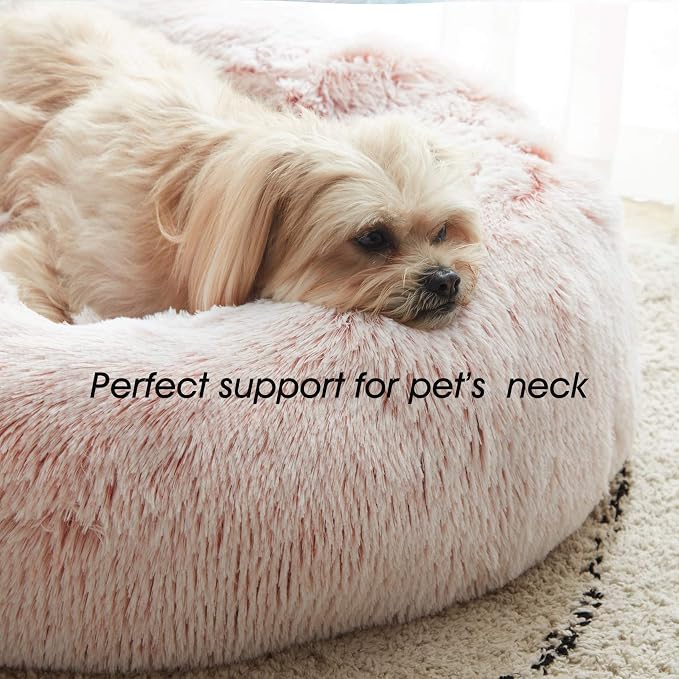 Western Home Calming Donut Medium Dog Bed Washable Pet Bed,30" Pink | Fluffy Faux Fur Round Cuddler,Anti-Anxiety,Anti-Slip Bottom,Plush Pet Dog Beds for Medium Sized Dogs,Up to 45 LBS