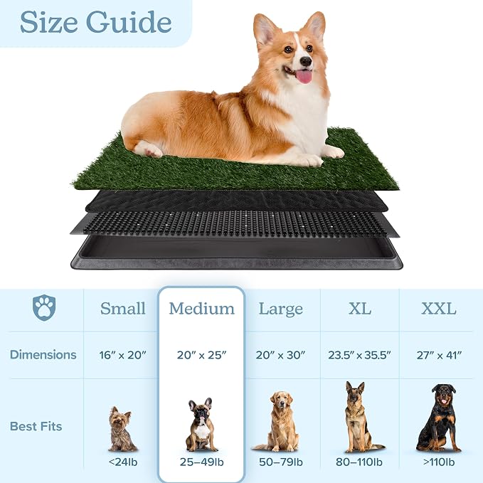 Artificial Grass Puppy Pee Pad for Dogs and Small Pets - 20x25 Reusable 4-Layer Training Potty Pad with Tray - Dog House and Pet Supplies by PETMAKER | Reusable 4-Layer Turf Pads for Dogs with Tray, Indoor and Outdoor Fake Grass Potty, Pet Supplies