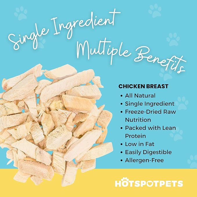 hotspot pets Freeze Dried Chicken Treats for Cats & Dogs -1LB Big Bag- USA Made- Healthy Single Ingredient-Resealable Bag, All Natural Grain-Free (Chicken Breast)- Perfect for Training, Topper & Snack