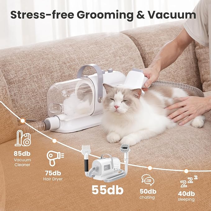 Pecute 7-in-1 Dog Grooming Vacuum & Dryer for Heavy Shedding | 10000Pa suction, adj suction & temp, home & salon use, 55dB low noise, 1.7L dust cup, reduces flying hair, easy cleanup
