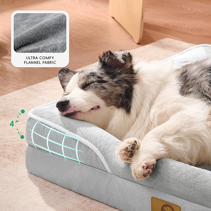 Homemate Dog Bed Large Sized Dog: 36"x27" Orthopedic Pet Bed with Toy | Large Dogs Bed with Non-Slip Botton & Removable Washable Cover Cat Bed Sofa L Outdoor Crate Pad Couch Light Grey