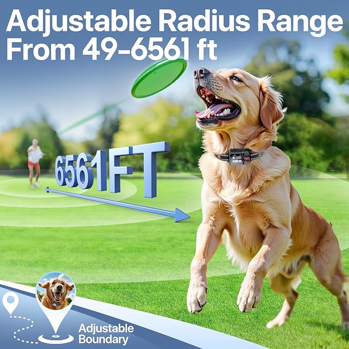 PRTRFLC GPS Wireless Dog Collar Fence System,Invisible Electric Fence for Dogs,Adjustable Range 49-6561ft,3 Training Mode,Rechargeable,Waterproof,Pet Containment System for Outdoor Use (Deep Black)