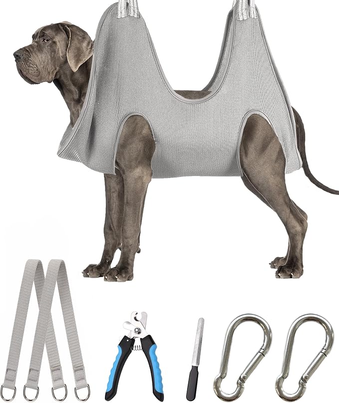 Kkiimatt Dog Grooming Hammock Harness,XXX-Large Silver Grey Grooming Sling for Giant Dogs,Dog Hanger Holder Restraint for Nail Trimming, Hanging Harness Hammock for Nail Clipping