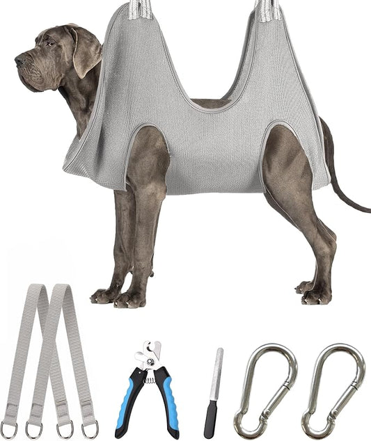 Kkiimatt Dog Grooming Hammock Harness,XXX-Large Silver Grey Grooming Sling for Giant Dogs,Dog Hanger Holder Restraint for Nail Trimming, Hanging Harness Hammock for Nail Clipping