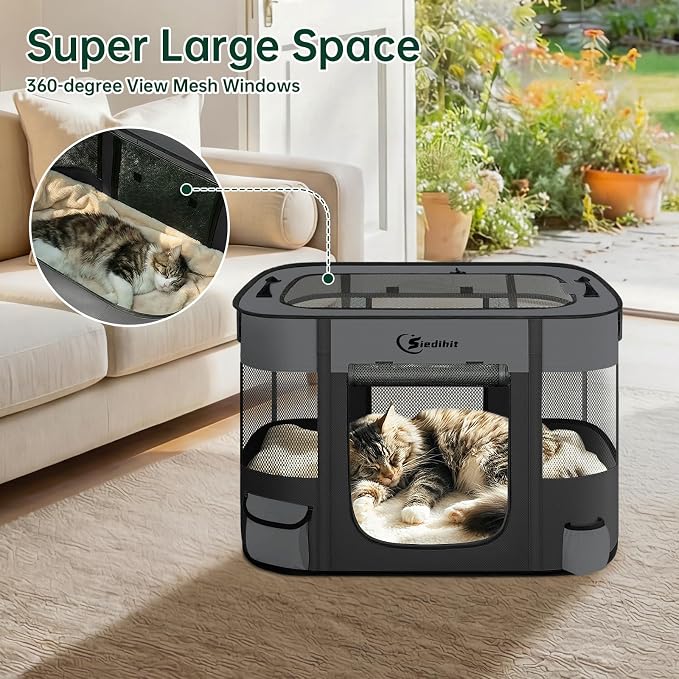 Siedihit Dog Playpen, Cat Pet Puppy Crate, Portable Playpens Indoor Outdoor (Dark Grey, Small)