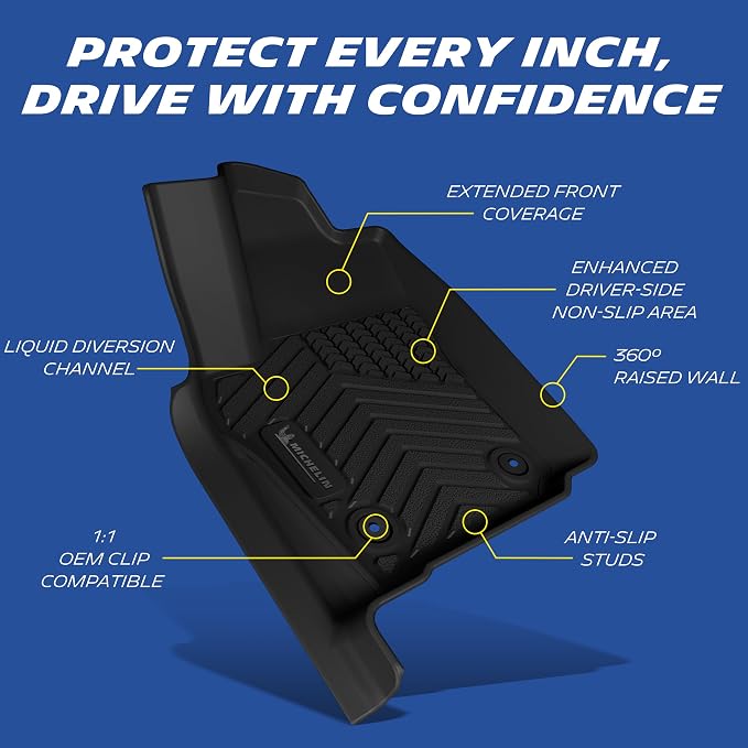 Michelin Vehicle Mats, Premier Series All-Weather TPE Custom Fit Liner for Toyota Tacoma Gas 2024-2026 Double Cab Auto Trans (3 Piece)