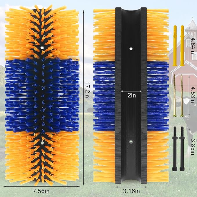 4PCS Livestock Scratching Brush Goat Scratching Tool Post Massage Grooming Brush with 8 Screws for Animals Back Scratcher Itch Brushes for Cattle, Sheep, Horses, Pigs,Cow(4, Yellow)