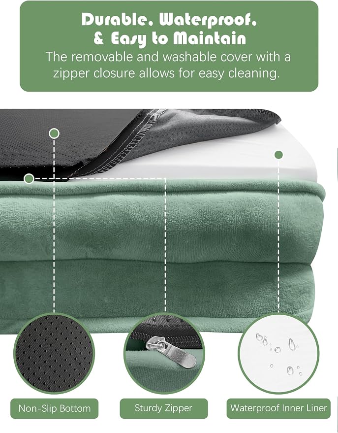 Spotted Play Orthopedic Dog Bed with Sides - Sofa Beds for Extra Large Dogs, Supportive Foam Pet Couch Bed with Washable Removable Cover, Waterproof Lining and Non-Slip Bottom, Green - XXL