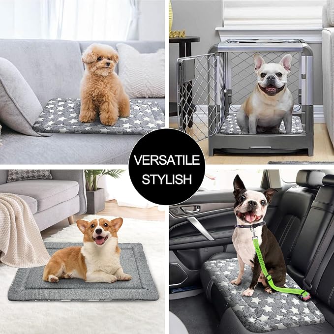 Washable Dog Bed Plush Orthopedic Outdoor Crate Mat with Non-Slip Bottom,Luxe Soft Kennel Pad for Pets, Cozy Cage Cushion & Pet Sleeping Mattress Large Sized,Medium,Small Dogs,24 x 18 inch,Gray