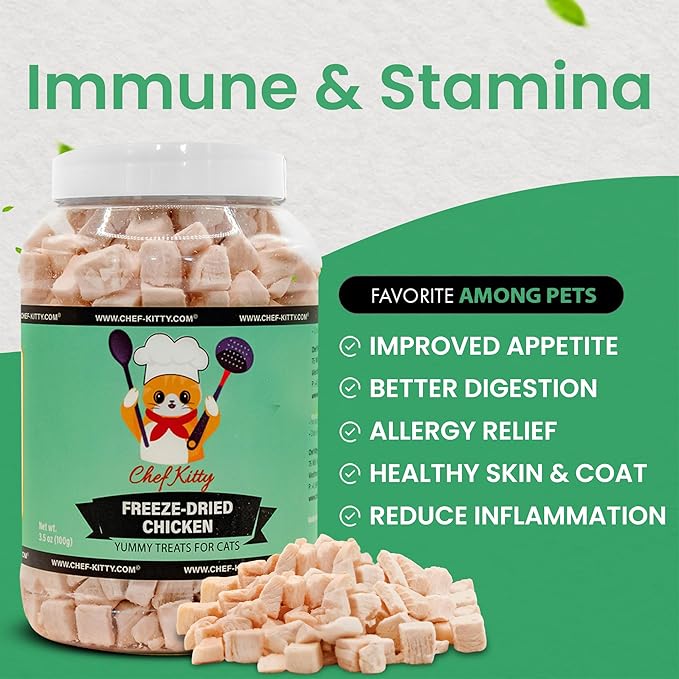 Freeze Dried Chicken Cat Treats | Healthy Dog Food Toppers 100% Human Grade | Single Ingredient, Grain Free Chicken Dog Treats | Inspected & Tested in USA | No Additives or Preservatives, 7.7 oz