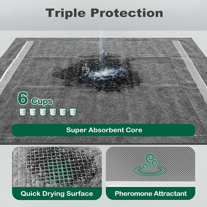 MIZOK 100 Count Pee Pads for Dogs Charcoal, 28x30in Large Wee Wee Pads for Dogs, Superior Odor Protection, Super Absorbent & Leak-Proof, Puppy Pads with Adhesive Tabs, Thick & Heavy