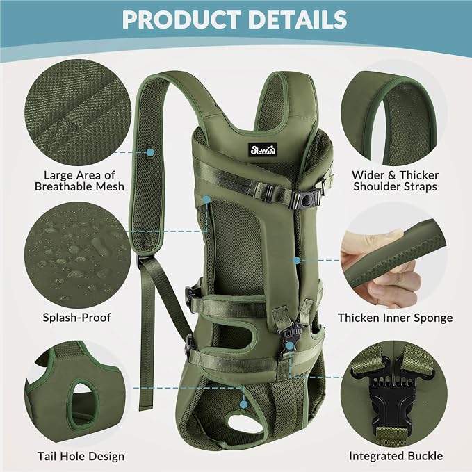 Lukovee Dog Backpack Carrier, Adjustable Front Carrier for Small Breeds | Legs Out Easy-fit, Hands Free, Lightweight, Dog Chest Pack for Hiking Travel Cycling Outdoor (Green,X-Large)