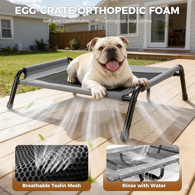 Lekereise Outdoor Elevated Dog Beds for Small Dogs, Portable Indoor & Outdoor Cooling Raised Cot Pet Hammock Bed with Skid-Resistant Feet, Frame with Breathable Mesh