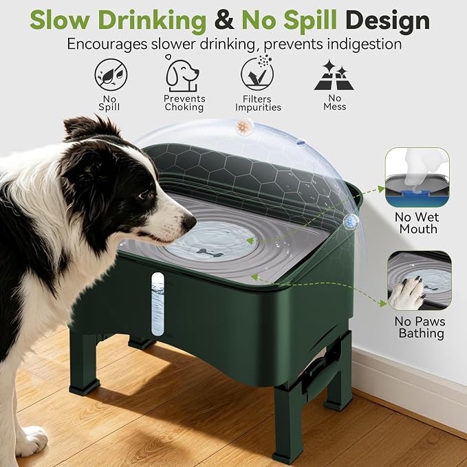 UPSKY 2.9Gal No Spill Dog Water Bowl, 4 Height Adjustable Elevated Bowl | Super Large Capacity, Slow Drinking Feeder, No-Splash, Anti-Slip, Folding Design, Suitable for Senior Dog and Multi-Pet Homes