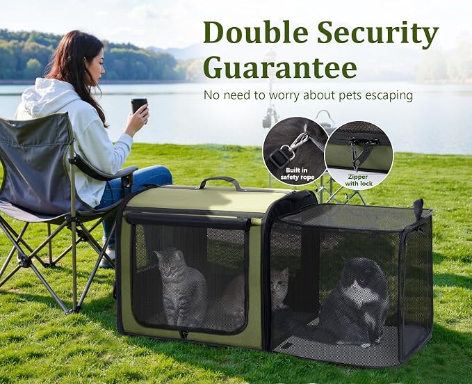 Dog Car Carrier Light Weight,Expandable,Foldable Dog Carrier, Green | Easy to Assemble, Portable and Breathable Pet Carrier, Suitable for Indoor and Outdoor Use, Dog Travel Crate with Curtain