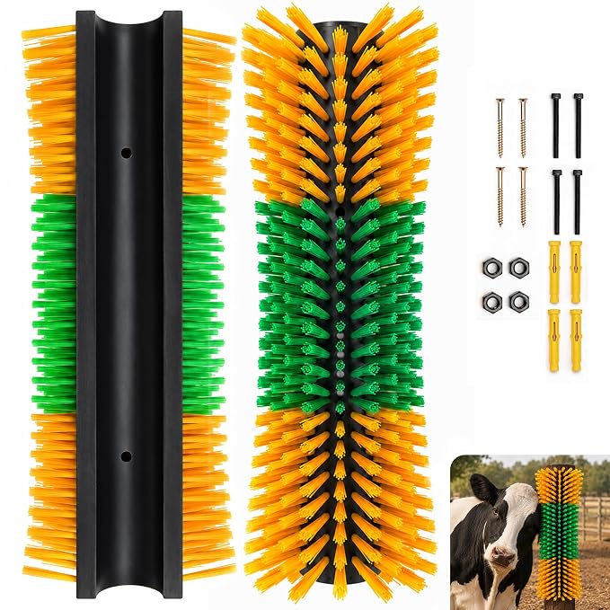 Bionic Curve Slim Livestock Scratching Brush for Cattle, Goats, Horses and Pigs - Space-Saving Farm Animal Scratcher Post, Narrow Mounted Livestock for Barns, Fences, Wooden Posts and Stall Corners