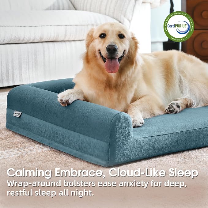 Gel Memory & High-Density Foam Orthopedic Dog Bed 44x32x7.5 Large | | Double Waterproof Cover | Machine Washable | Non-Slip Base | Fur-Resistant Tech Fabric