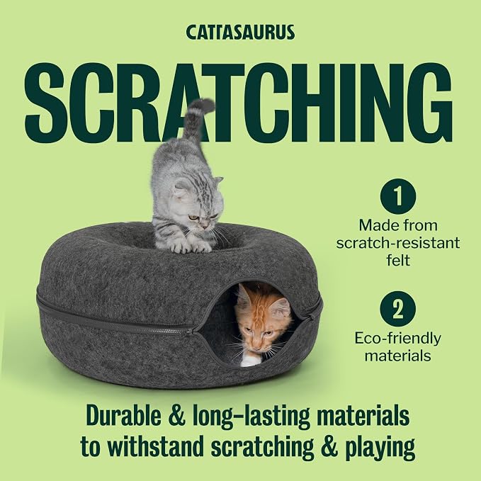Peekaboo Cat Cave for Multiple & Large Cats Up to 30-45 Lbs, Scratch Detachable & Washable Tunnel Bed, Comfy Donut Cat Cave (Dark Gray, Large)