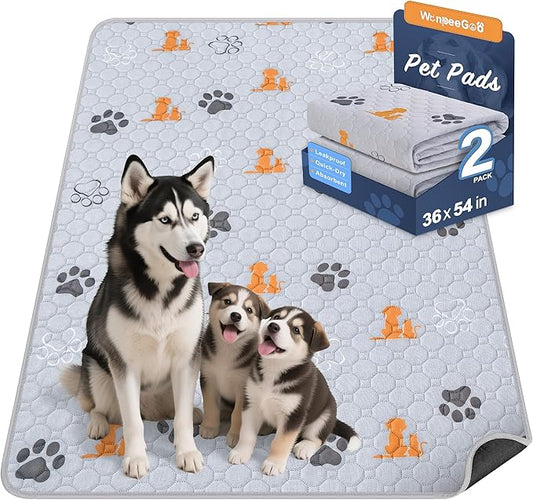 WanpeeGoo Washable Pee Pads for Dogs, 2 Pack Absorbent Reusable Training Dog Pads Pet Puppy Pads, Non-Slip Potty Pads for Whelping, Playpen, Crate, Bed, Orange, 36"x54"
