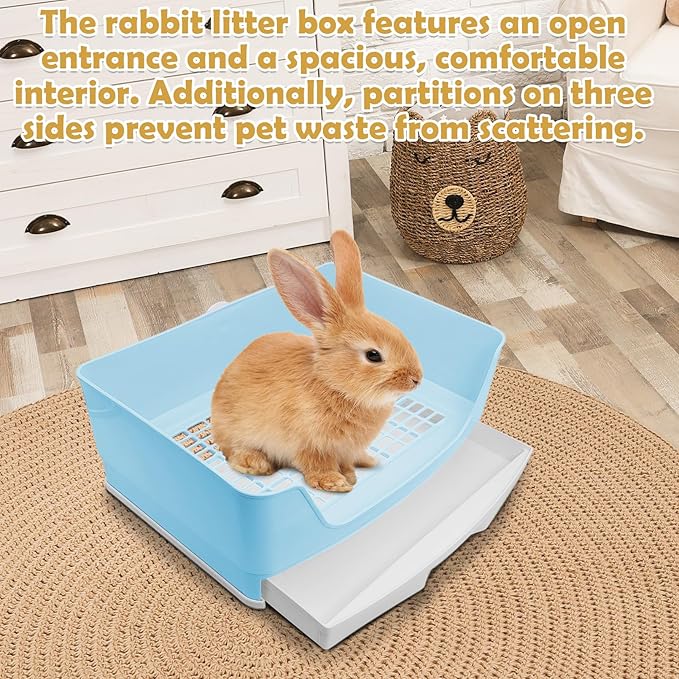 kathson 2PCS Large Rabbit Litter Box Trainer, Potty Corner Toilet with Drawer Bigger Pet Pan for Adult Hamster, Guinea Pig, Ferret, Galesaur, Bunny and Other Animals (Blue,Brown)