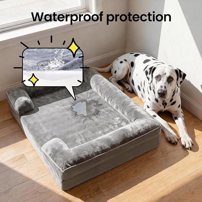 OhGeni Orthopedic Jumbo Sized Dog Bed Couch, Memory Foam, 52-inch (Gray) | Waterproof Pet Bed with Machine-Washable Removable Cover & Soft Comfortable Fabric