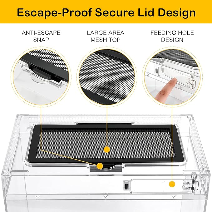 HELIME Reptile Polycarbonate Terrarium Kit 7 Piece Starter Habitat for Tarantula,Lizards,Frogs,Geckos,or Hermit Crabs,Tank with Escape-Proof Locking Lid,Light,Hygrometer,Hide,Tweezer,Bowl,Sprayer L
