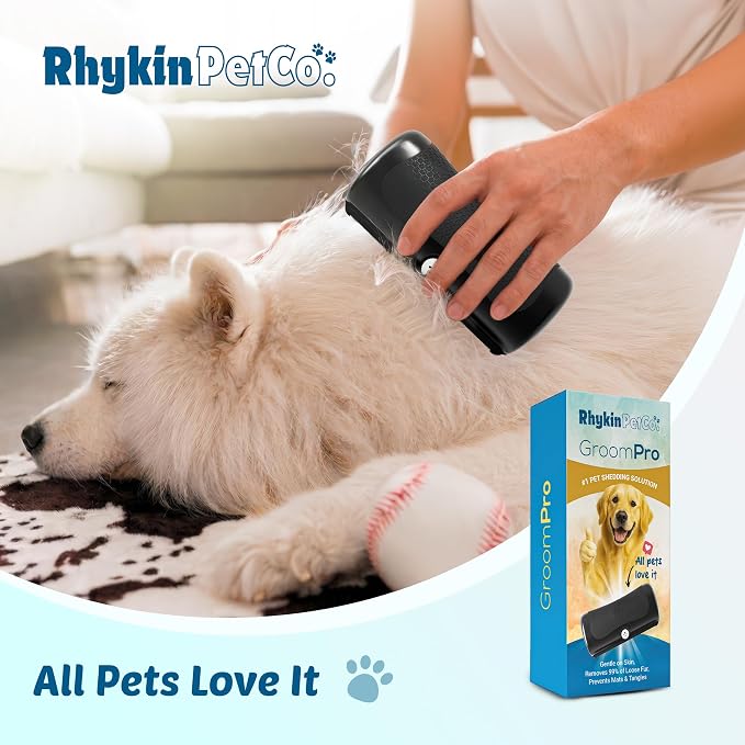GroomPro Dog Deshedding Brush | Pet Hair Remover for All Coat Types | Dog Home Grooming Undercoat Tool - Reduce Pet Hair on Furniture, Clothing, and Floors