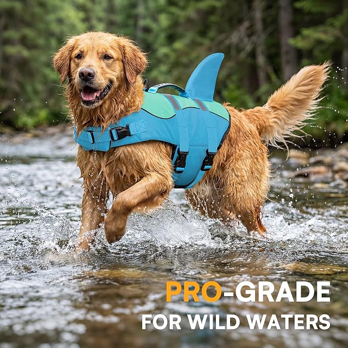 Shark Dog Life Jacket, Dog Life Vests for Boating, High Buoyant Pet Life Vest for Swimming, Adjustable Easy On Cat Life Jackets for Small, Medium, Large Dogs (Pool Blue,XL)