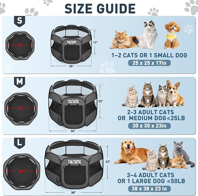 Large Cat Playpen for Multiple Cats, Extra Spacious Pet Tent Playground, Portable Dog Exercise Pen with Room for Toys & Bed, Indoor/Outdoor Enclosure for 2-3 Pets (Dark Grey, Large)