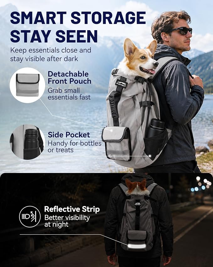 Dog Backpack Carrier for Small and Medium Dogs 4-Layer Safety Design (M) | Detachable Waist Bag with padded shoulder straps, breathable mesh and storage pockets for travel and hiking