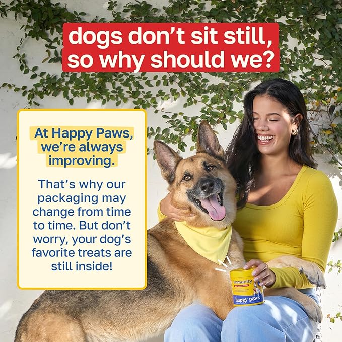 Happy Paws Turmeric Supplement for Dogs, Daily Immune & Joint Support for All Breeds & Ages, with Turmeric, Colostrum & Turkey Tail Mushrooms, Pumpkin Flavor, Non-GMO, 100 Soft Chews