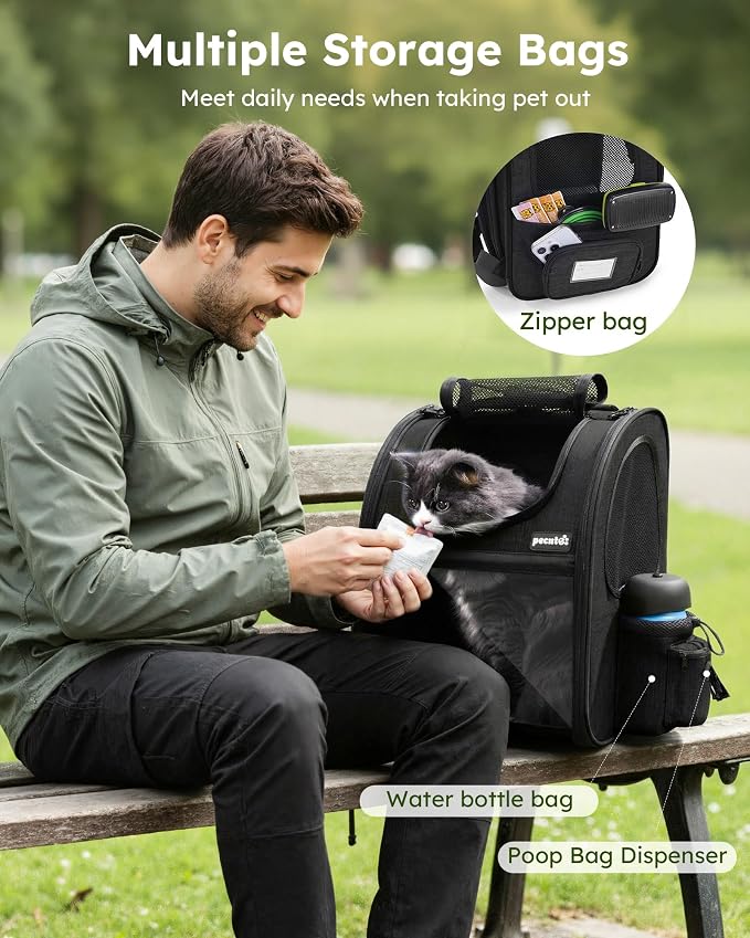 pecute Cat Backpack Expandable, Cat Backpack for Cat with Acrylic Window | Durable Oxford Cloth, Lockable Zipper,Use for Pet Under 11 lbs to Travel