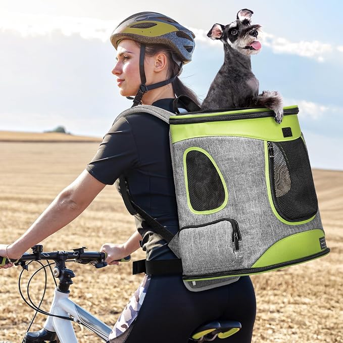 Petsfit Pet Backpack Carrier Easy-Fit Dog Travel Backpack Carrier for Hiking Walking Cycling Suitable for Small Medium Dogs Cats and Rabbits up to 22 Pounds, Green | 13.5 x 12.5 x 17.5 in; reinforced frame, 600D Oxford, 4 mesh panels, lockable zippers,...