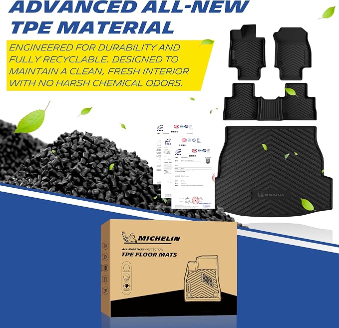 Michelin Vehicle Mats, Premier Series All-Weather TPE Custom Fit Liner for Toyota RAV4 Gas 2019-2025 Floor Mats (4 Piece)