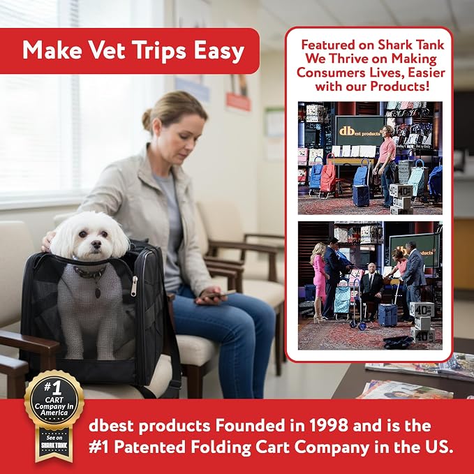 dbest products Rolling Pet Carrier with Wheels Airline Approved - TSA Dog Cat Carrier for Airplane Travel - Wheeled Pet Carrier 18x12x20 for Pets up to 24lbs - Collapsible Travel Bag