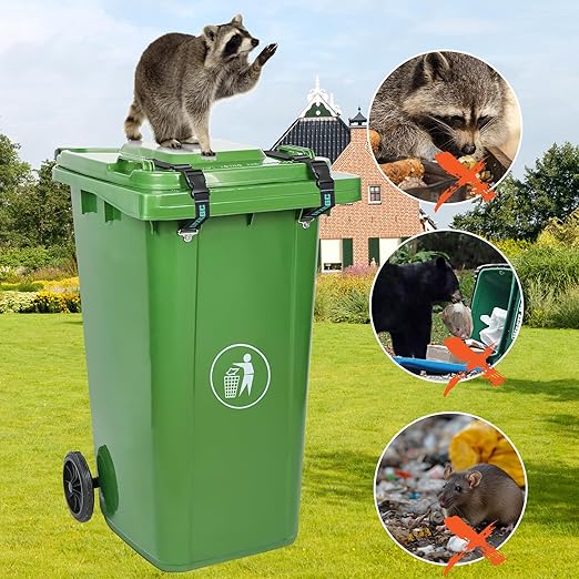 LYX&GC Trash Can Locks for Animals, Raccoon Bear Proof Trash Can Lock, Easy to Install, Long Lasting Strap Lid Garbage Can Lock for Out Door Garbage Can - 2PCS
