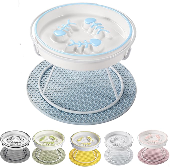 Ceramic Fish-Bone Slow Food Bowl for Cats and Dogs, Dishwasher Safe, Non-Toxic, Engaging Design, Prevents Obesity | Ceramic Bowl Elevated Anti Vomit Whisker-Friendly Wet & Dry Food