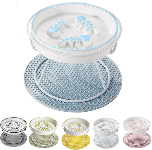 Ceramic Fish-Bone Slow Food Bowl for Cats and Dogs, Dishwasher Safe, Non-Toxic, Engaging Design, Prevents Obesity | Ceramic Bowl Elevated Anti Vomit Whisker-Friendly Wet & Dry Food
