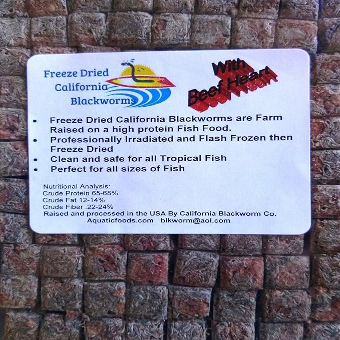 Aquatic Foods Inc. Freeze Dried California Blackworms with Beef Heart Mix for Discus, Cichlids, All Tropical Fish, California Farmed & Freeze Dried, NOT Imported from Mexico...100 gram