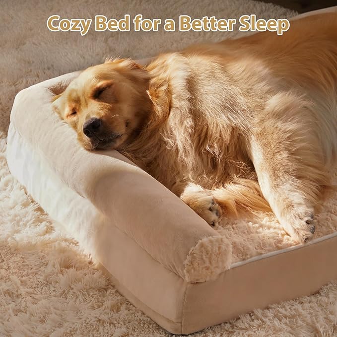 BFPETHOME Orthopedic Washable XXL Dog Bed for Senior Dog Cozy Sleep | Extra Large Waterproof Big Soft Pet Couch Bed for Dogs Relax with Removable Cover Supportive Egg Crate Foam Beige 54x36 Inch