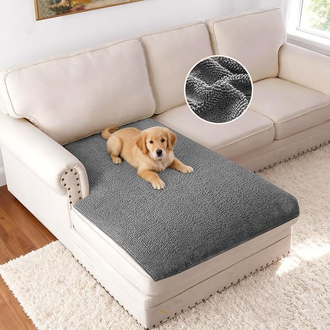 H.VERSAILTEX Non Slip Pet Couch Cover Chenille Dog Bed Protector Thick Soft Sofa Slipcover Pet Friendly Washable Couch Cushion Covers for Pets (40" x 50", Gray)