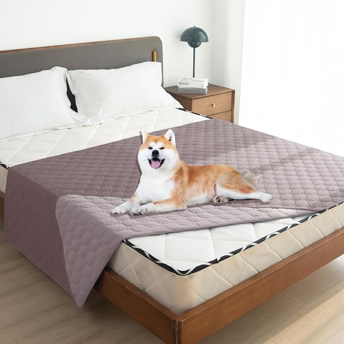 gogobunny Waterproof Dog Blankets for Large Dogs, Pet Bed Cover Breathable | Washable Pee Pads, Quilted Throw Blanket, Furniture Protector for Couch Sofa Bed Car, 82x82 Inch Dark/Light Sea Fog